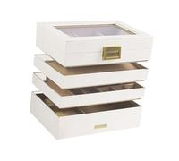 Baoblaze Scatola portaoggetti per Gioielli Multifunzione, in Pelle PU, con Fodera Morbida, Vassoio portaoggetti per Orologi e Anelli, Bianco