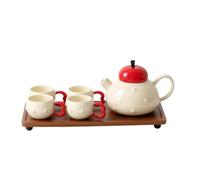 Baoblaze Servizio da Tè in Ceramica Set Teiera Tazze Tazzine con Beccuccio Corto Versata Scorrevole Superficie con Motivo a in Rilievo Adatto a Degustazione Tè, Carino Con Vassoio