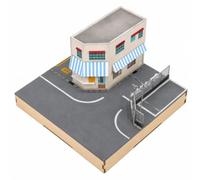 Baoblaze Street Scene Display Diorama Città in Miniatura 1/64 Modello Edificio Angolare con Pavimentazione Grigia Segnaletica E Cancello Base in Legno Pla