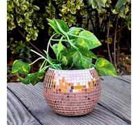 BAOBYAO Fioriera a forma di palla da discoteca, vaso per fiori, palla da discoteca, supporto per piante da discoteca, decorazione per centrotavola, feste, bar, ufficio, cucina (oro rosa, 7 x 10 x 10