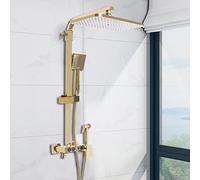 BAOCHADA Set doccia con doccetta con soffione girevole a 360 gradi e rivestimento doccia, colore oro spazzolato, montaggio a parete, 31,5 x 22 cm, asta regolabile e soffione