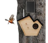 BAOCHADA Smart casetta per uccelli con fotocamera e modulo solare - HD 1080p, streaming in tempo reale, rilevamento intelligenza artificiale per 10.000+ specie, visione notturna, IP65, legno di pino
