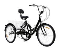 BAOCHADA Trike - Triciclo pieghevole per adulti, 24 pollici, 7 marce, con luce anteriore e carrello, Premium City Bike per la spesa, il tempo libero e gli anziani (nero)