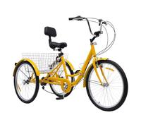 BAOCHADA Trike - Triciclo pieghevole per adulti, 24 pollici, 7 marce, con luce anteriore e carrello, Premium City Bike per la spesa, il tempo libero e gli anziani (giallo)