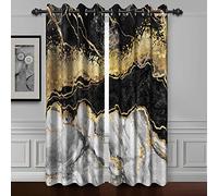 Baocicco Tende per finestre in marmo nero oro per camera da letto design artistico - tende grigie per soggiorno moderne lussuose texture oro tende oscuranti con occhielli 2 pannelli 106,7 x 160,8 cm