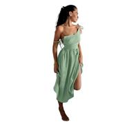 BAODANWUXIAN Vestito Abito Lungo in Lino Marrone Domenomelle da Donna Tasche A Pizzo Abite A-Line Abito Estivo Senza Schienale-Verde-L