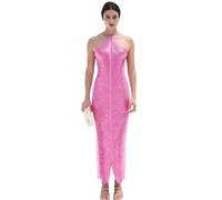 BAODANWUXIAN Vestito Donne Elegante Shiny Shiny Metallic Midi Abito Midi Demma Sleeveless Bodycon Senza Schienale Long Lady Club Assette Serali-Rosa Lungo-M