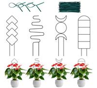 BAODBF 4 vasi a forma di flora, con 100 cravatte, griglia di supporto per flora interna, 4 forme, per arrampicata, flora, in metallo, 13,4 pollici, piccolo giardino, flora, fiori di griglia per flora