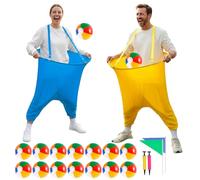 BAODBF Divertente gioco di lancio con 16 palline e 2 pantaloni da pesca XXL, gioco per bambini e adulti, per feste in giardino, compleanno e team building, giallo, blu