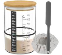 BAODBF Kit di base per lievito naturale,Starter Kit di lievito naturale con coperchio in legno e tappo in tessuto,Contenitore di avviamento per lievito naturale da 900 ml,Barattolo di lievito madre in