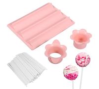 BAODBF Set di stampi rotondi per cake-pop con vassoio da 7,9 pollici e bastoncini, in plastica per biscotti e taglierine circolari per feste e dolci (rosa)