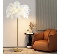 Baodiale Lampada da terra con vera piuma a LED, vera piuma di struzzo, lampada da terra in oro chiaro per la camera della figlia, soggiorno e camera da letto