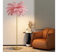 Baodiale Lampada da terra con vera piuma a LED, vera piuma di struzzo, lampada da terra in oro chiaro per la camera della figlia, soggiorno e camera da letto