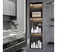 Baodiale Nicchia Doccia con Luce LED Nessuna piastrella necessaria per Il Bagno Nicchie da Incasso a Parete in Acciaio Inox, Nero