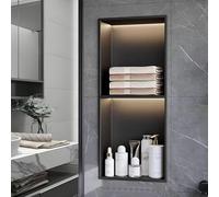 Baodiale Nicchia Doccia con Luce LED Nessuna piastrella necessaria per Il Bagno Nicchie da Incasso a Parete in Acciaio Inox, Nero