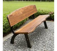 Baodiale Panchina da giardino, panchina da parco in legno massello con schienale e robusto telaio in metallo per patio, cortile, veranda e ingresso