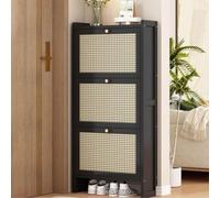 Baodiale Scarpiera sottile in rattan per corridoio e camera da letto, stile con ante a ribalta, scarpiera in legno salvaspazio, design sottile da 50/68 cm per ingresso ordinato
