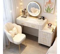 Baodiale Scrivania da toeletta con specchio e luci, toletta for trucco con 5 cassetti e ripiani portaoggetti, toletta 3 modalità di colore e luminosità regolabile for camera da letto