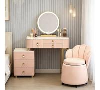 Baodiale Set da scrivania Vanity con specchio LED a 3 colori, sedia ergonomica e 4 cassetti, tavolo da trucco con armadietto laterale, ottimo regalo for gli amanti della bellezza