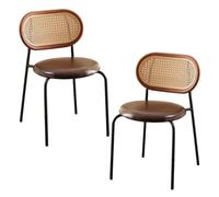 Baodiale Set di 2 sedie da pranzo in stile Mid-Century, sedie laterali in similpelle con schienale in rattan e gambe in metallo, perfette for sala da pranzo, soggiorno o cucina(Brown1)