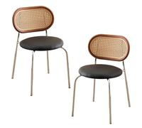 Baodiale Set di 2 sedie da pranzo in stile Mid-Century, sedie laterali in similpelle con schienale in rattan e gambe in metallo, perfette for sala da pranzo, soggiorno o cucina(Black2)