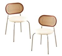 Baodiale Set di 2 sedie da pranzo in stile Mid-Century, sedie laterali in similpelle con schienale in rattan e gambe in metallo, perfette for sala da pranzo, soggiorno o cucina(White2)