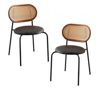 Baodiale Set di 2 sedie da pranzo in stile Mid-Century, sedie laterali in similpelle con schienale in rattan e gambe in metallo, perfette for sala da pranzo, soggiorno o cucina(Black1)