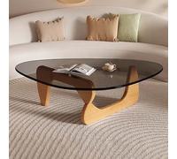 Baodiale Tavolino da caffè in vetro triangolare, moderno, per soggiorno, con base in legno, facile da installare, 82 cm x 57 cm x 40 cm, finitura grigio/colore tronco