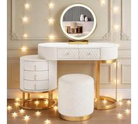 Baodiale Vanity Desk con specchio, set da trucco con specchio regolabile in 3 colori, grande toeletta con cassetti for trucco, toletta moderna for camera da letto