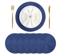 BAOFIN Set di 6 tovagliette rotonde in tessuto per tavolo da pranzo per interni ed esterni, 38,1 cm (blu scuro)