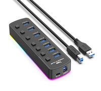 BaoFufc Hub USB Ricarica Veloce USB3.0 Docking Station Splitter USB con Luce e Interruttori per Laptop Telefoni Controllo Stazione USB