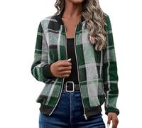 BAOFUW Plaid Shirts for Women,Zip Up Flannel Jacket,Long Sleeve Flannel Jacket,Baggy Outwear Coat Fall Clothes (5,L)