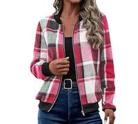 BAOFUW Plaid Shirts for Women,Zip Up Flannel Jacket,Long Sleeve Flannel Jacket,Baggy Outwear Coat Fall Clothes (3,M)