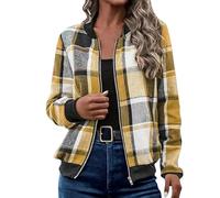BAOFUW Plaid Shirts for Women,Zip Up Flannel Jacket,Long Sleeve Flannel Jacket,Baggy Outwear Coat Fall Clothes (4,XXL)