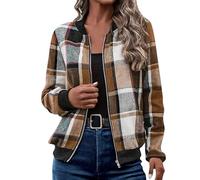 BAOFUW Plaid Shirts for Women,Zip Up Flannel Jacket,Long Sleeve Flannel Jacket,Baggy Outwear Coat Fall Clothes (1,L)