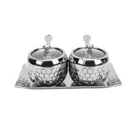 BAOFUYA Contenitori di Condimento in Acciaio Inossidabile Set, Condimento per Barattoli di caffè con Coperchi in Vetro Trasparente Vassoio per