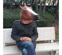 BAOFUYA Maschera Testa di Cavallo in Lattice, Costume Animale Divertente Marrone per la Festa di Halloween, Maschera a Testa Intera Traspirante per Divertimento Cosplay (BROWN)