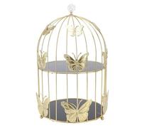 BAOFUYA Porta Cosmetici a Forma di Gabbia per Uccelli Dorata, Design Robusto in Vetro e Ferro, Elegante Supporto per Cupcake a Doppio Livello per Feste di Matrimonio e Decorazioni per la Casa