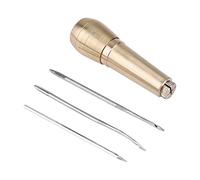 BAOFUYA Punteruolo da Cucito con 3 Aghi con Manico in Rame, Strumenti di Riparazione per Punti a Mano in Pelle Tela, Aghi di Ricambio Inclusi