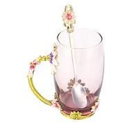 BAOFUYA Set di Tazze da caffè in Vetro Smaltato con Cucchiaio, Design Floreale Unico per Bevande Calde e Fredde, Regalo Perfetto per la Mamma, per la Casa o l'ufficio (Crisantemo verde 350ML)