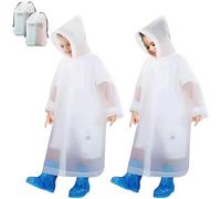 Baogaier 2 Pezzi Pioggia Poncho per Bambini, Impermeabile con Cappuccio, Cappotto da Pioggia Riutilizzabile, Mantella Antipioggia in EVA per Scuola Campeggio Viaggio Ciclismo All'aperto, Bianco