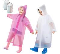 Baogaier 2 Pezzi Pioggia Poncho per Bambini, Impermeabile con Cappuccio, Cappotto da Pioggia Riutilizzabile, Mantella Antipioggia in EVA per Scuola Campeggio Viaggio Ciclismo All'aperto, Bianco Rosa