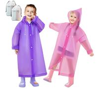 Baogaier 2 Pezzi Poncho Antipioggia Bambini, EVA Riutilizzabile Impermeabile Mantella Antipioggia con Cappuccio Mantellina Pioggia Leggero Poncho Portatile Unisex per Ragazzi e Ragazze, Rosa Viola