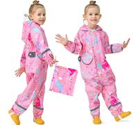 Baogaier Bambine Impermeabile Pioggia Ragazze con Cappuccio Rosa Unicorno Stampa Bambina Antipioggia Giacca Impermeabili Tuta Portatile Pozzanghere Sportivo Jogging Bimba 5-7 Anni