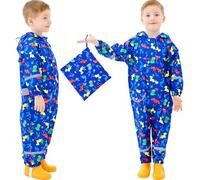 Baogaier Bambini Impermeabile Antipioggia con Cappuccio Blu Navy Dinosauro Bambino Antipioggia Giacca Tuta Portatile l'asilo Sportivo Jogging Unisex Pozzanghere Impermeabili Ragazzi Bimbo 5-7 Anni