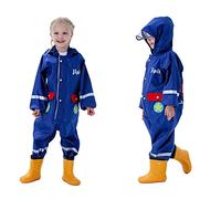 Baogaier Bambini Impermeabile Ragazzo Tuta da Pioggia Antipioggia con Cappuccio Bambino Giacca Impermeabili Pantaloni Mantellina Tute Portatile Blu Aerei Sportivo Jogging Bambini 4-6 Anni