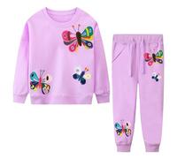 Baogaier Bimbina Tuta Sportiva Farfalla Ricamata Viola Abbigliamento Sportivo Cotone Manica Lunga Ragazza Maglieria Abiti Set Felpa Pantaloni Sweatshirt Jogging Suit Ragazze Bimba 2 3 Anni