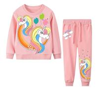 Baogaier Bimbina Tuta Sportiva Unicorno Palloncino Stampato Rosa Abbigliamento Sportivo Cotone Manica Lunga Ragazza Maglieria Abiti Set Felpa Pantaloni Sweatshirt Jogging Suit Ragazze Bimba 2 3 Anni