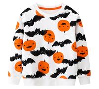 Baogaier Felpa Bambino Halloween Zucche Pipistrello Stampa Girocollo Manica Lunga Cotone Ragazzo Pullover Top Moda Maglietta Sportivo Sweatshirt Ragazzi Bambini Maglione 6-7 Anni, Bianco