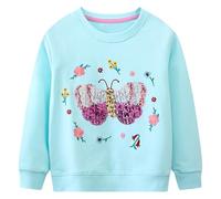 Baogaier Felpa per Bambina Cotone Collo Rotondo Farfalla Blu con Lustrini Pullover, Senza Cappuccio Felpe Maglione Manica Lunga Casual Top, Sport Abbigliamento Vestiti Bambine e Ragazze 2-3 Anni
